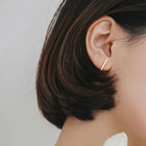 Barette 14k solid white gold long bar single stud earring