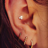 Trillium 14k solid yellow gold tri stone internally threaded single labret stud