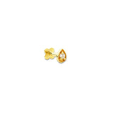 Larme 9k solid yellow gold miligrain teardrop shape internally threaded crystal labret stud earring