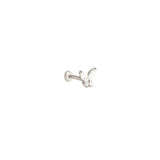 Papillon 14k solid white gold crystal butterfly internally threaded crystal labret stud earring