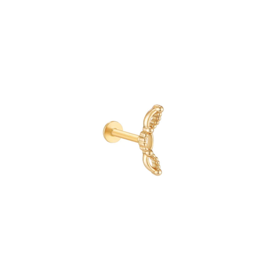Gaia 14k solid yellow curved beaded and smooth internally threaded single labret stud