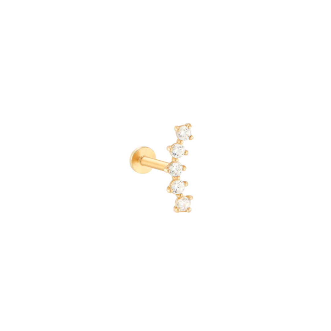 Asteria 14k solid yellow curved cubic zirconia internally threaded single labret stud - Helix & Conch