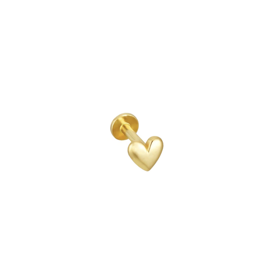 Amour 14k solid yellow gold heart internally threaded single labret stud