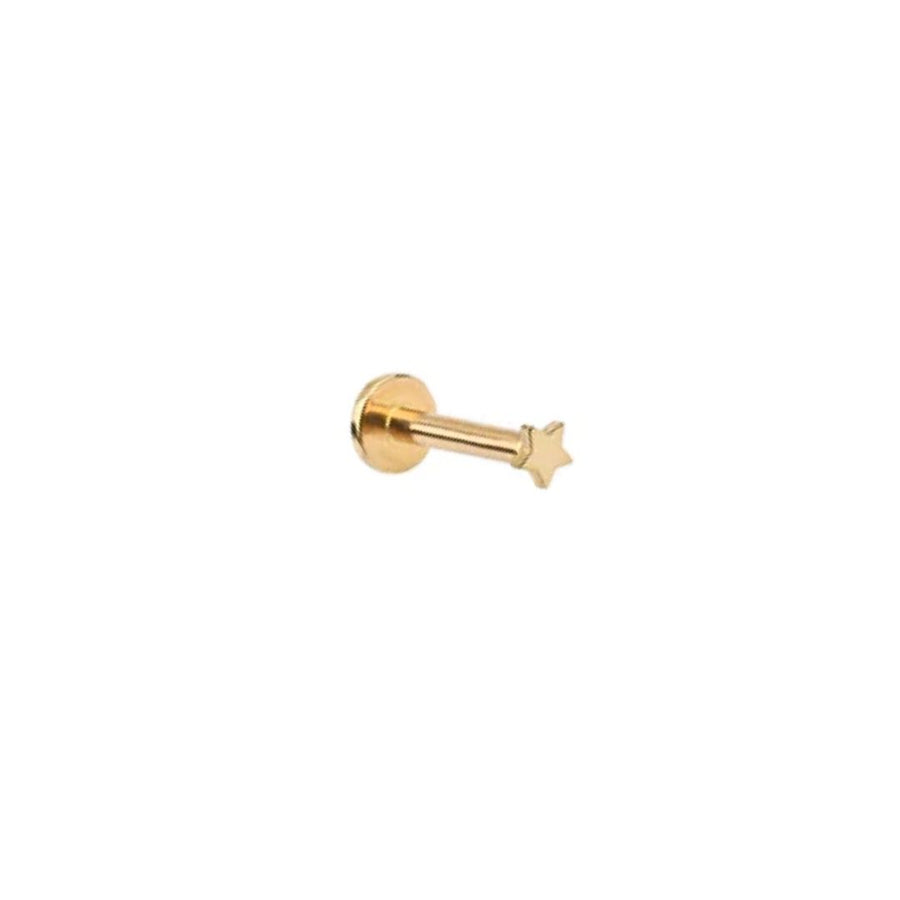 Orion 14k solid yellow micro gold star internally threaded single labret stud