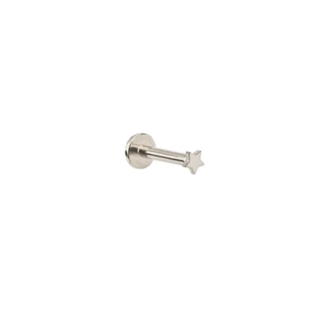 Orion 14k solid white micro gold star internally threaded single labret stud - Helix & Conch