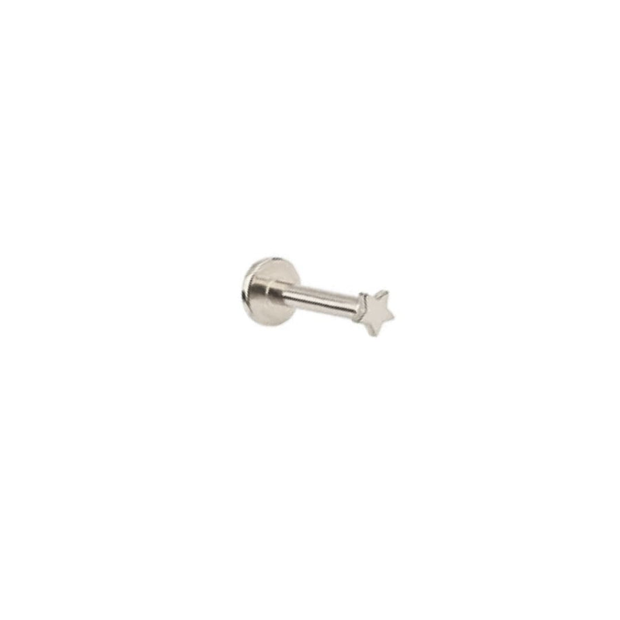 Orion 14k solid white micro gold star internally threaded single labret stud