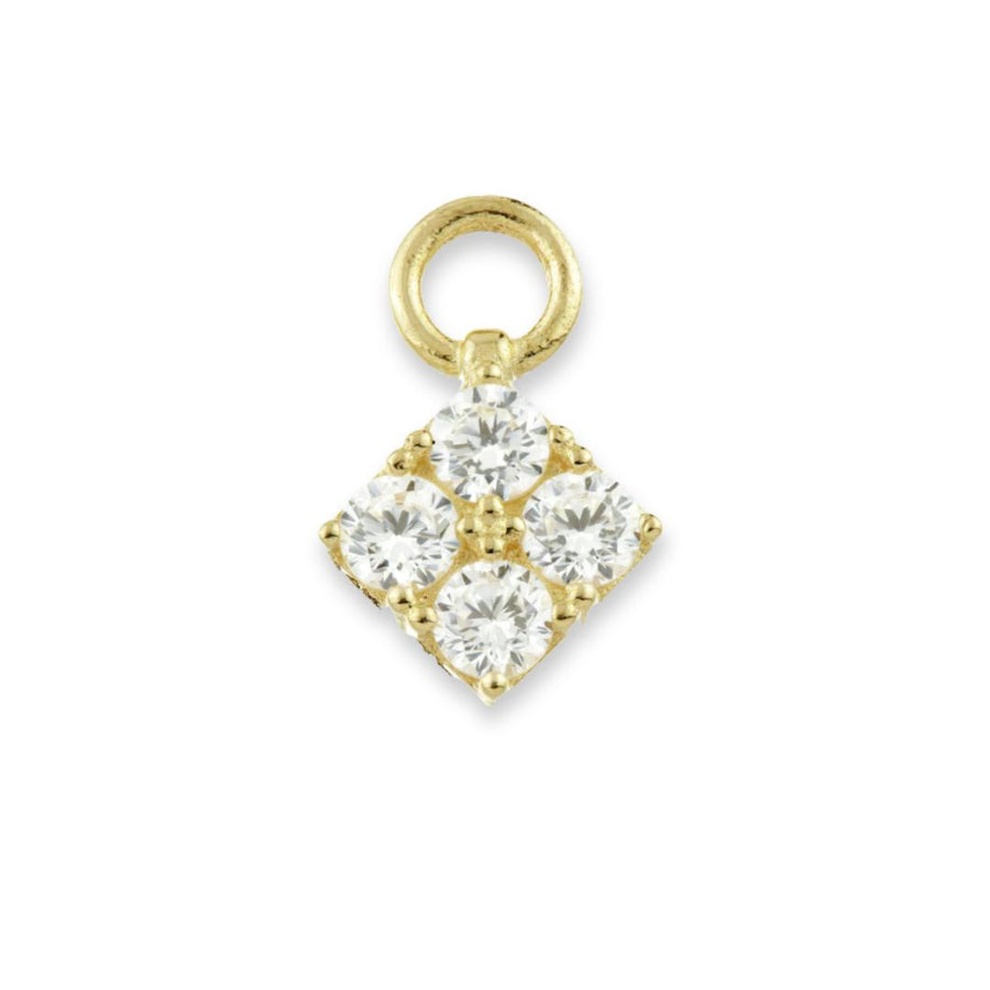 Carreau single 9k solid yellow jewelled diamond shape charm