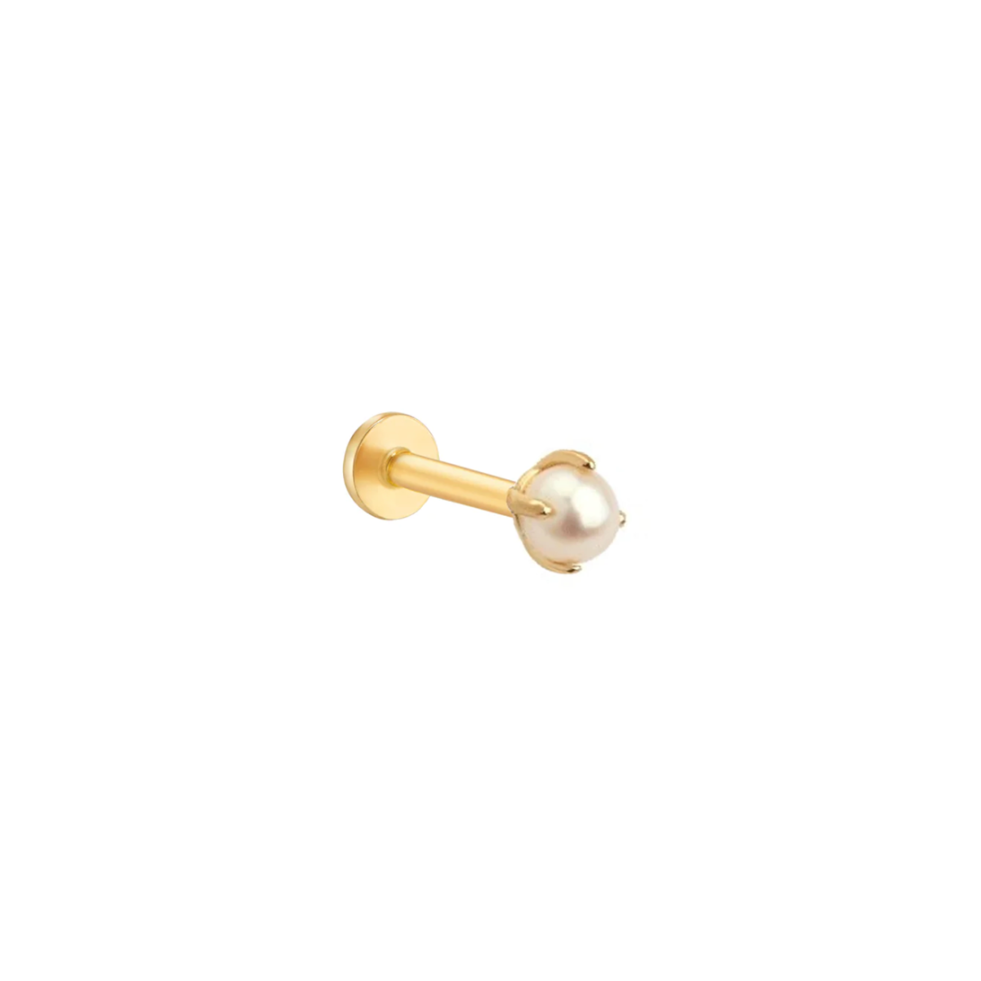 Dea 14k solid yellow freshwater pearl solitaire internally threaded single labret stud - Helix & Conch