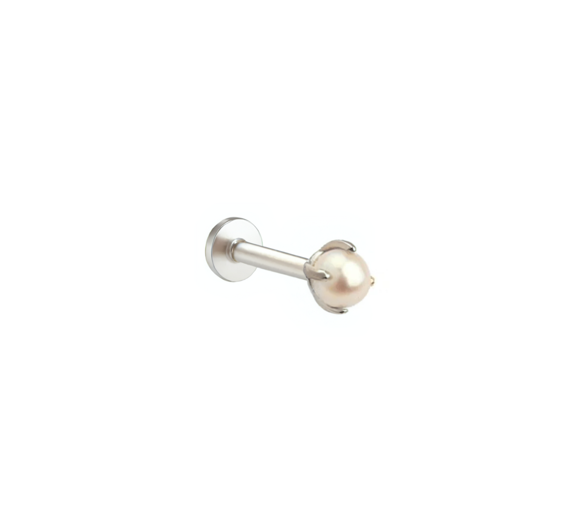 Dea 14k solid white freshwater pearl solitaire internally threaded single labret stud - Helix & Conch