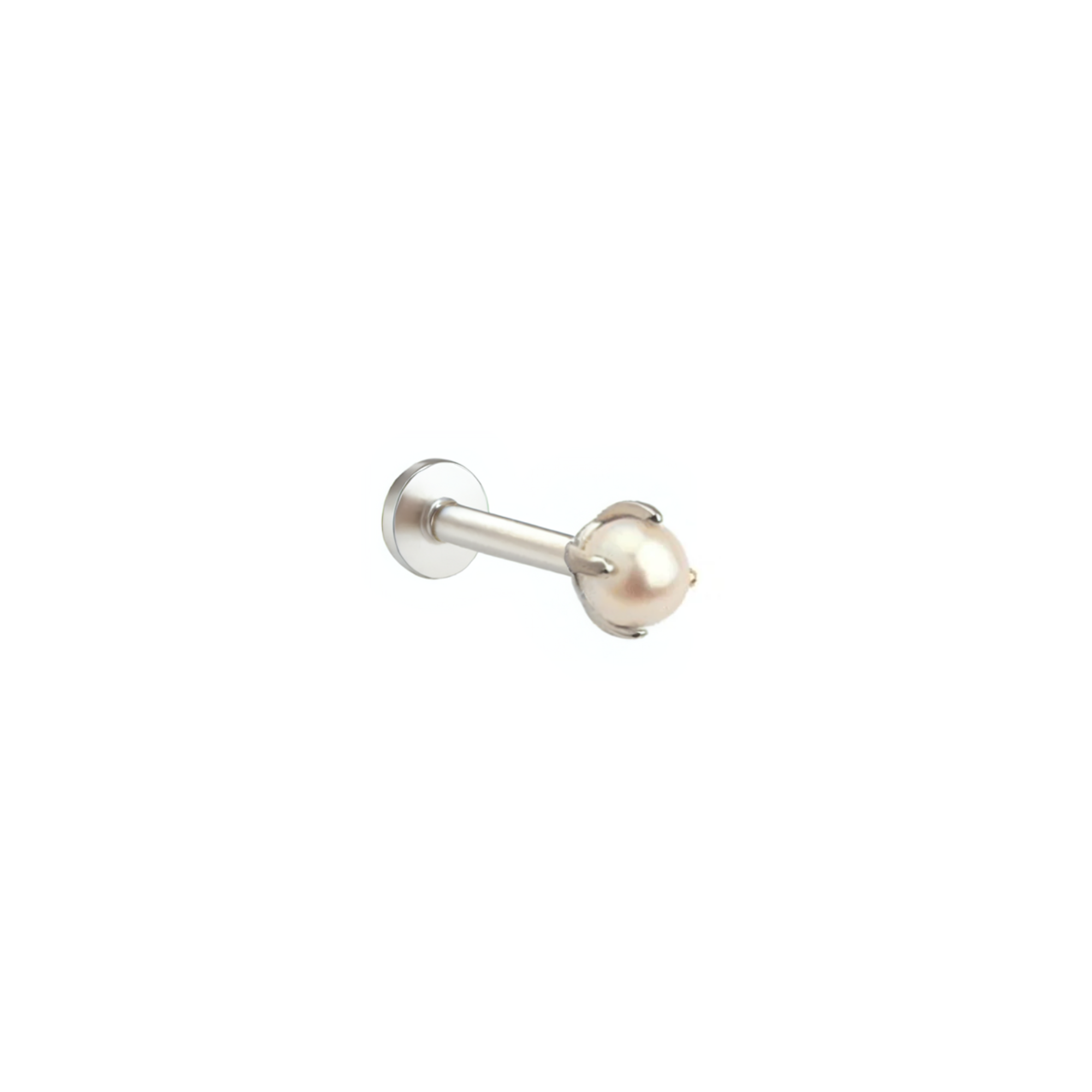 Dea 14k solid white freshwater pearl solitaire internally threaded single labret stud - Helix & Conch