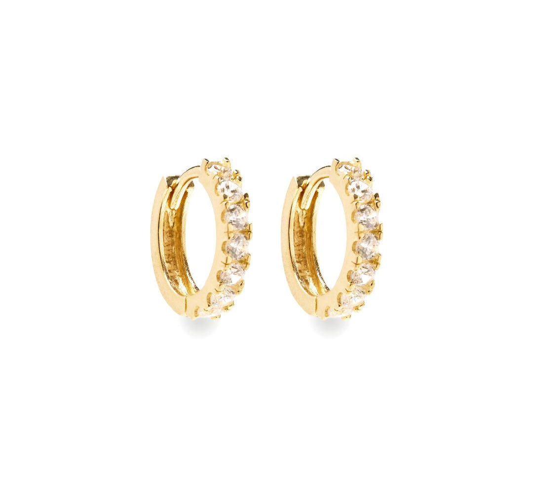 Eternity 9k solid yellow gold crystal single huggie hoop earring - Helix & Conch