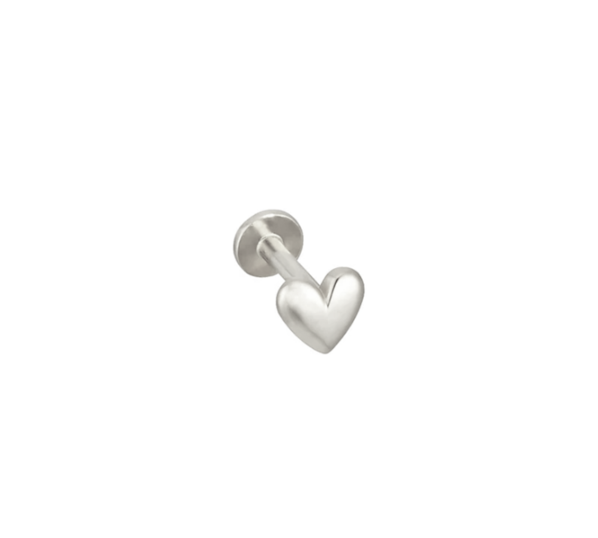 Amour 14k solid white gold heart internally threaded single labret stud - Helix & Conch