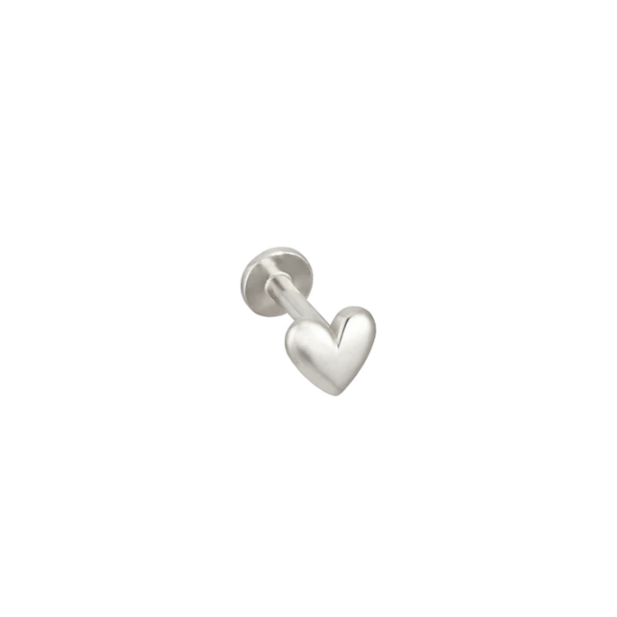 Amour 14k solid white gold heart internally threaded single labret stud - Helix & Conch