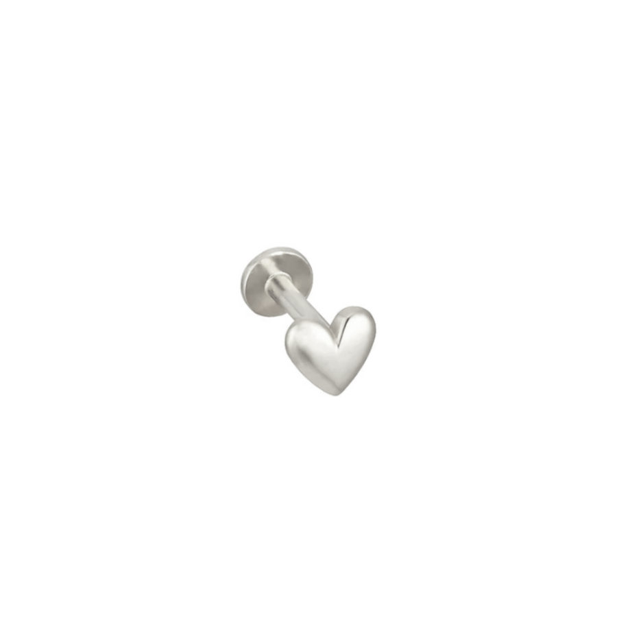 Amour 14k solid white gold heart internally threaded single labret stud