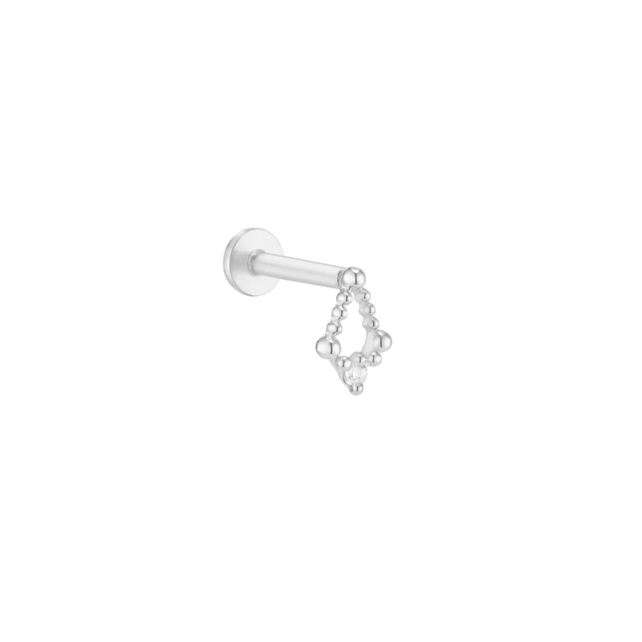 Estel 14k solid white gold kite charm with solitaire internally threaded single labret stud