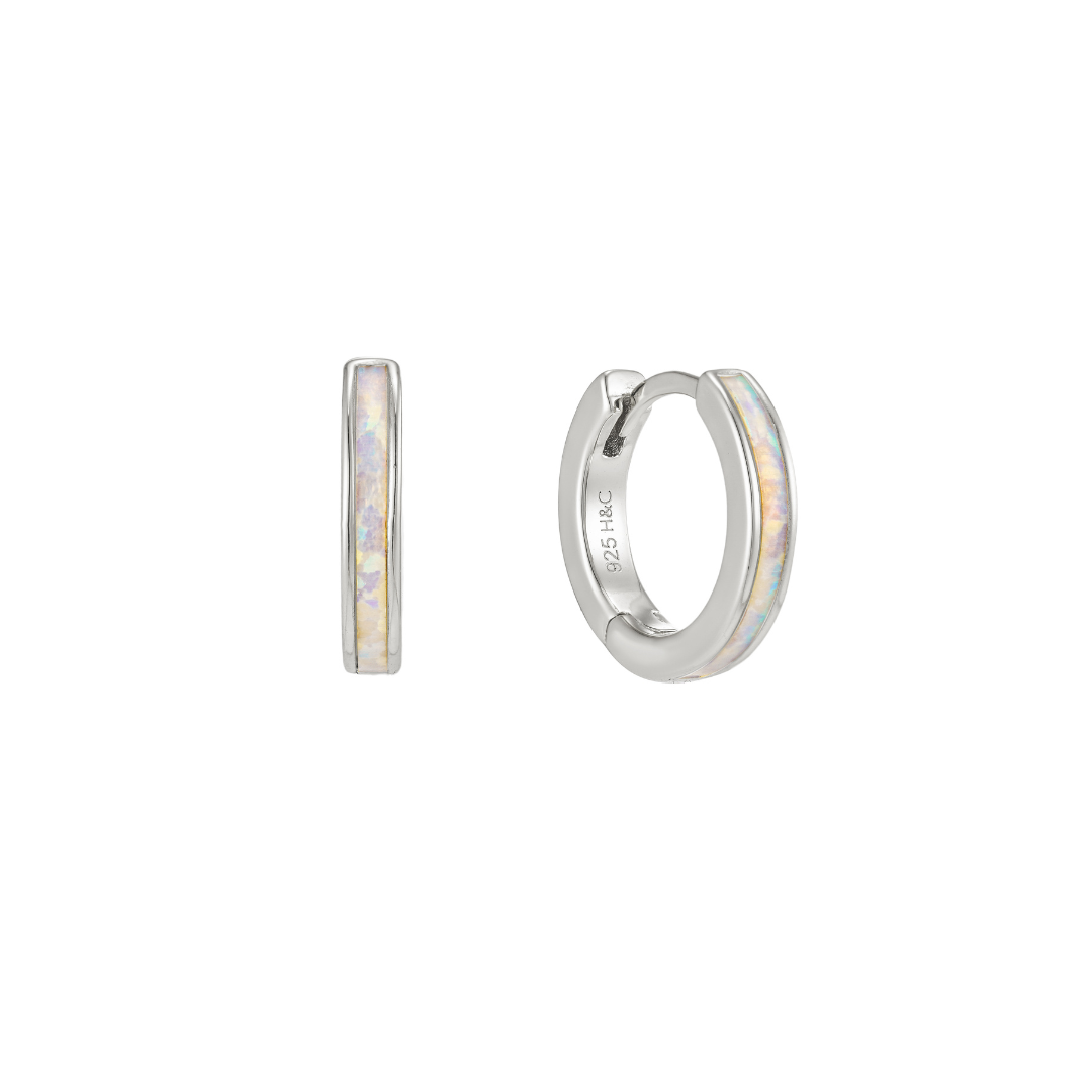 Venus white gold plated opal huggie hoop earring - Helix & Conch