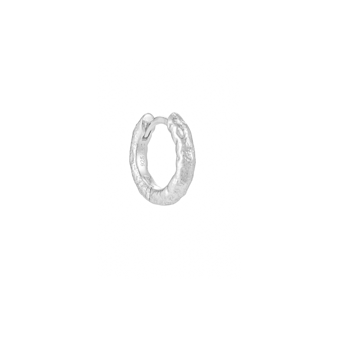 Juno white gold plated weathered huggie hoop earring - Helix & Conch