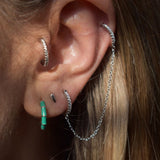 Verde Green Enamel Huggie Hoop - Silver