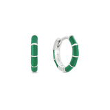 Verde Green Enamel Huggie Hoop, silver, hand-painted enamel earring for healed piercings