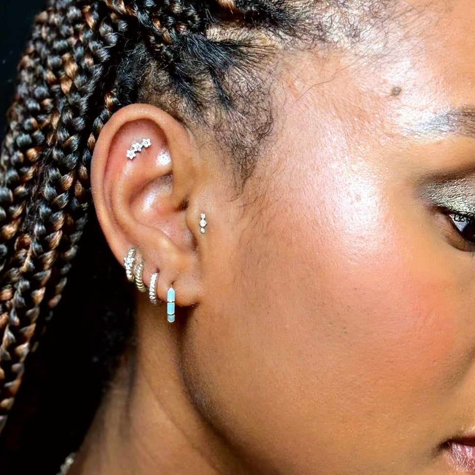 White gold earring stack of huggies and studs