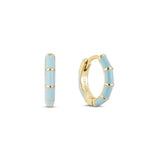 pale blue and gold enamel huggie hoop earring
