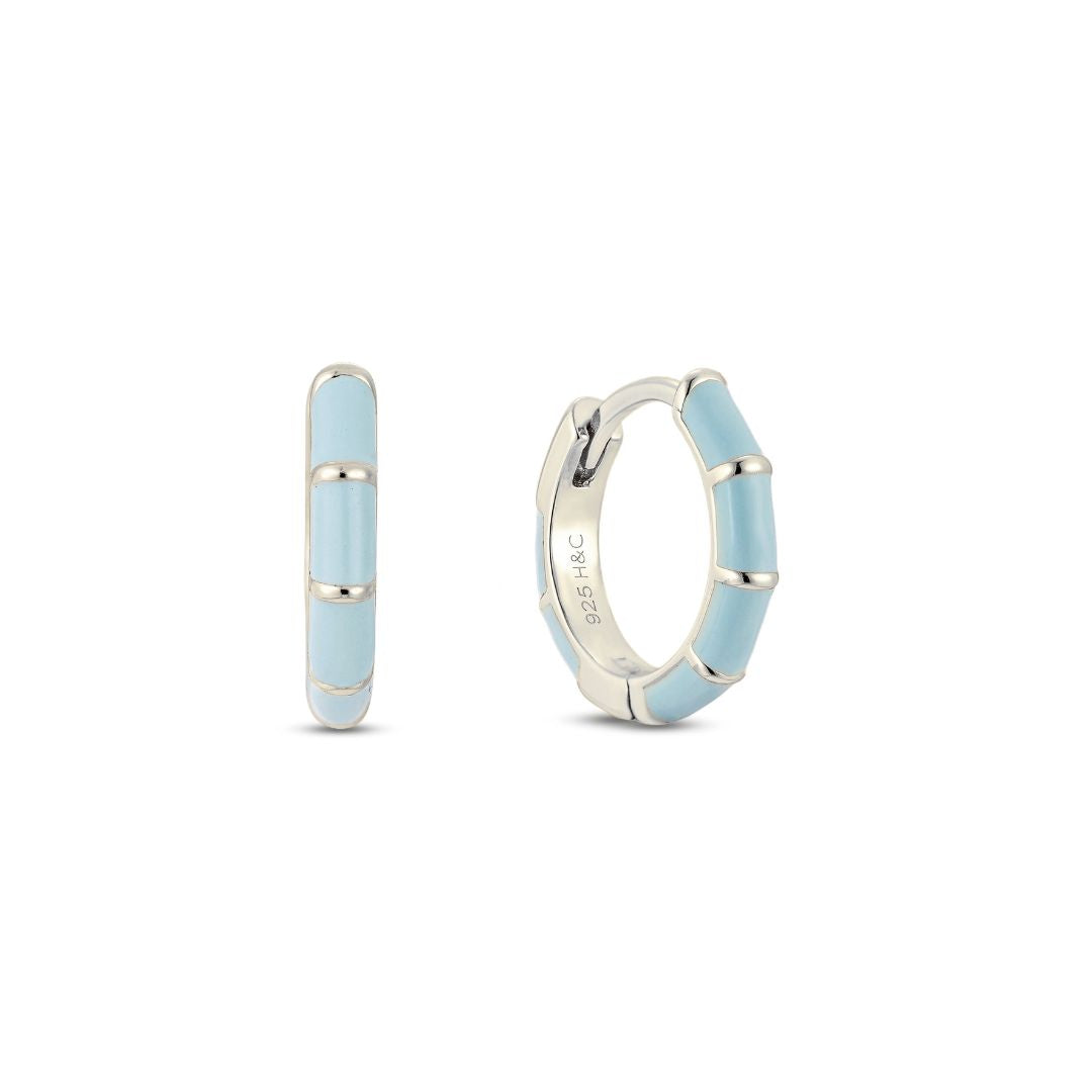 Caela Blue Enamel Huggie Hoop, silver, blue enamel huggie earring for healed piercings