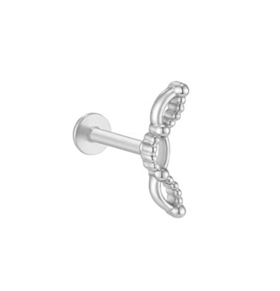Gaia 14k solid white curved beaded and smooth internally threaded single labret stud