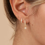 Celestial gold plated star charm huggie hoop earring