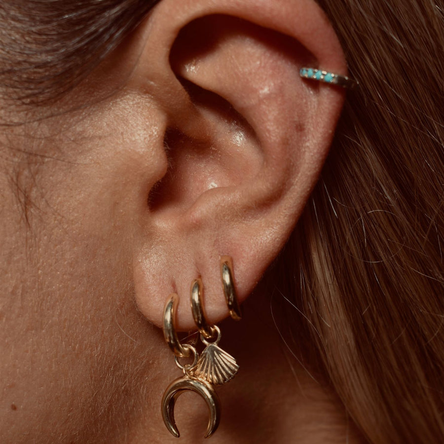 Azure gold and turquoise tiny single huggie hoop earring - Helix & Conch