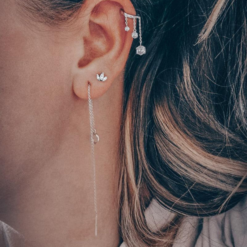 Hilo white gold single threader earring - Helix & Conch