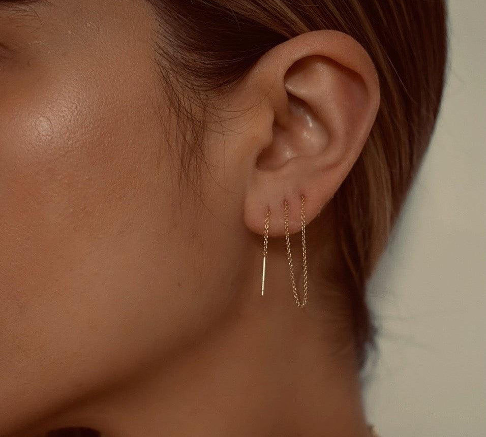 Hilo yellow gold single threader earring - Helix & Conch