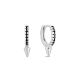 Noir white gold plated with black stone spike huggie hoop earrings