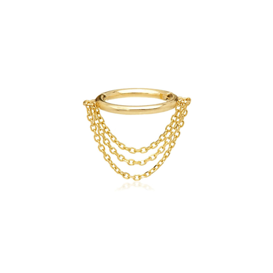 Tripla 9k solid yellow gold triple chain hinged single segment earring - Helix & Conch