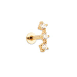 Constellation 9k solid yellow gold internally threaded tri stone single labret stud - Helix & Conch