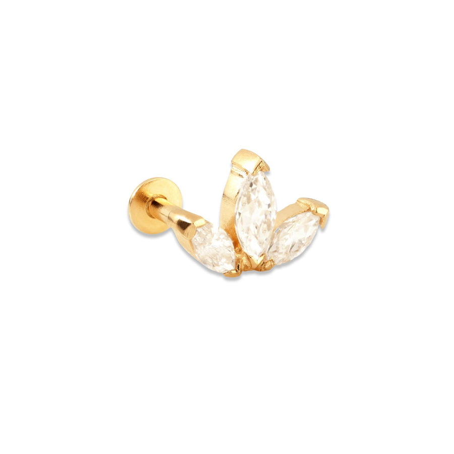 Alba large 9k solid yellow gold internally threaded marquise cut crystal single labret stud