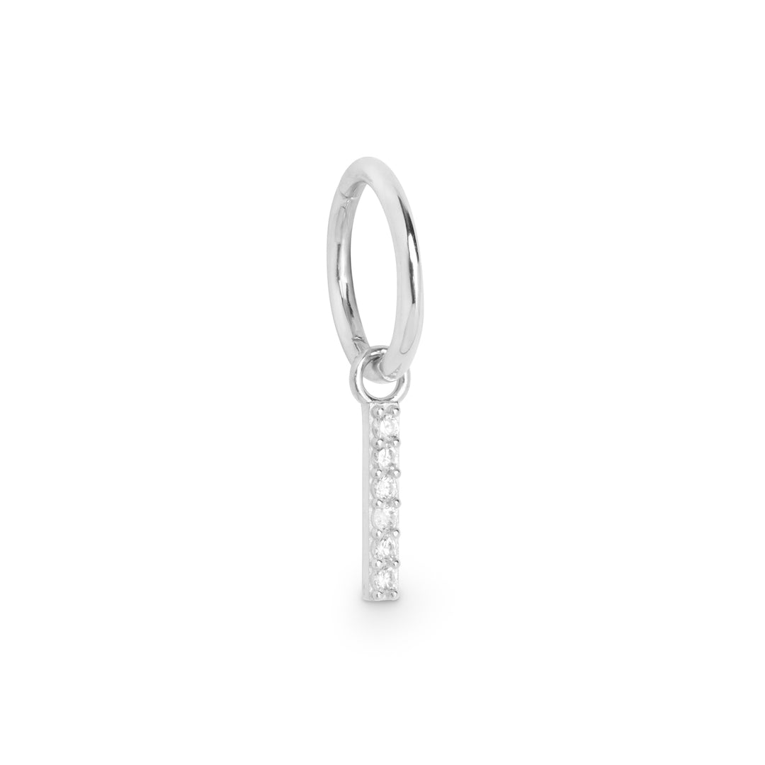 Asta single 9k solid white gold pave gem bar charm - Helix & Conch