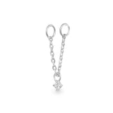 Adorno single 9k solid white gold solitaire crystal and chain charm for labret studs - Helix & Conch