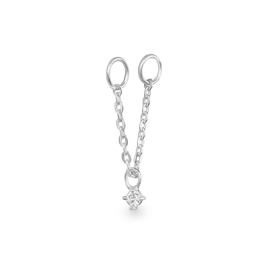 Adorno 9k solid white gold solitaire crystal and chain charm for labret studs