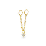 Adorno 9k single solid yellow gold solitaire crystal and chain charm for labret studs - Helix & Conch