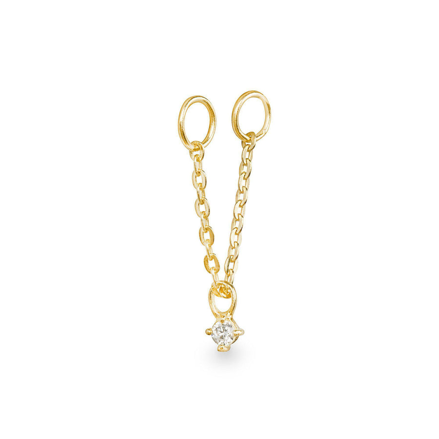 Adorno 9k solid yellow gold solitaire crystal and chain charm for labret studs