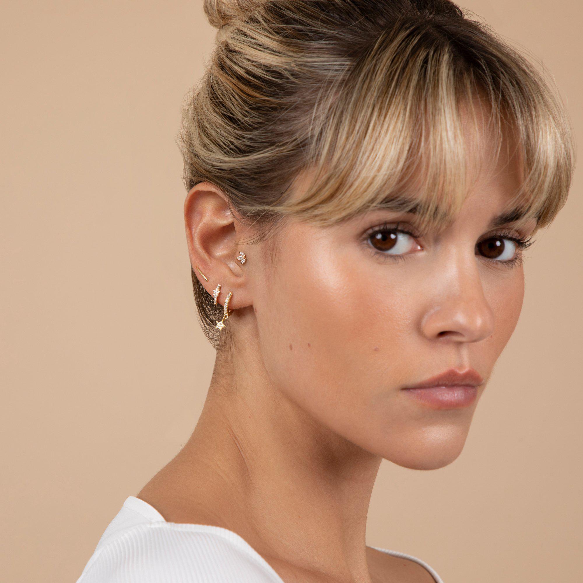 Alba 14k solid yellow gold internally threaded marquise cut crystal single labret stud - Helix & Conch