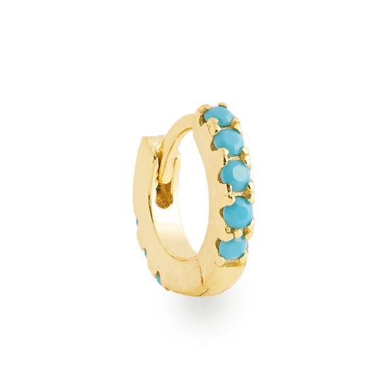 Azure gold and turquoise tiny single huggie hoop earring - Helix & Conch