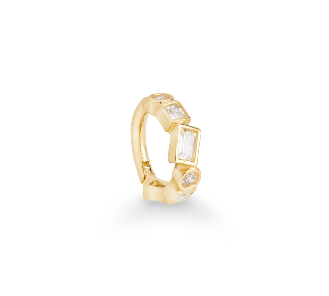 Blocs 9k solid yellow gold multi shaped crystal hinge single earring - Helix & Conch