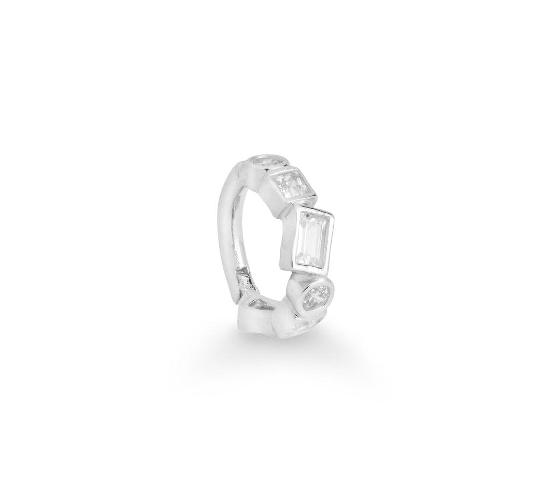 Blocs 9k solid white gold multi shaped crystal hinge single earring - Helix & Conch