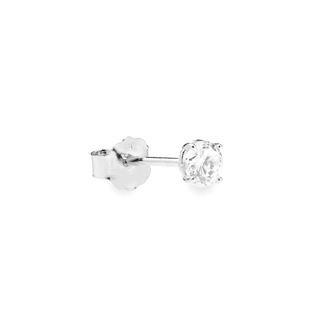 Brilliante medium 14k solid white gold single stud earring with solitaire stone - Helix & Conch
