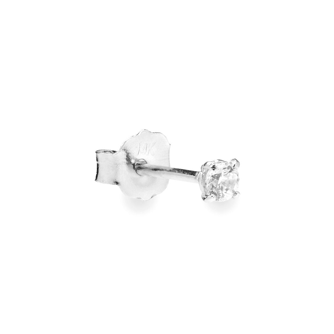 Brilliante tiny 14k solid white gold single stud earring with solitaire stone - Helix & Conch