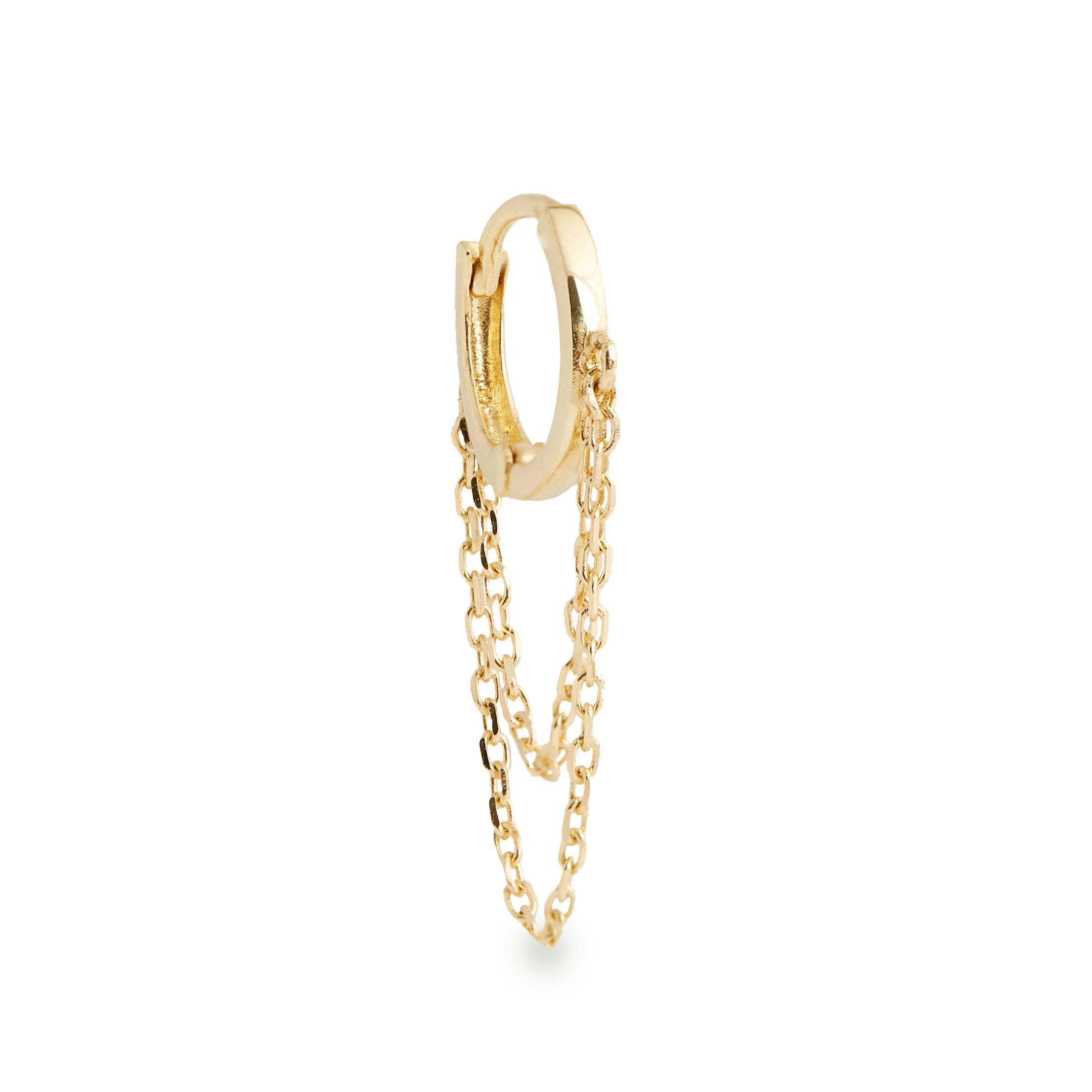 Coevo 14k solid yellow gold tiny single huggie with double chain - Helix & Conch