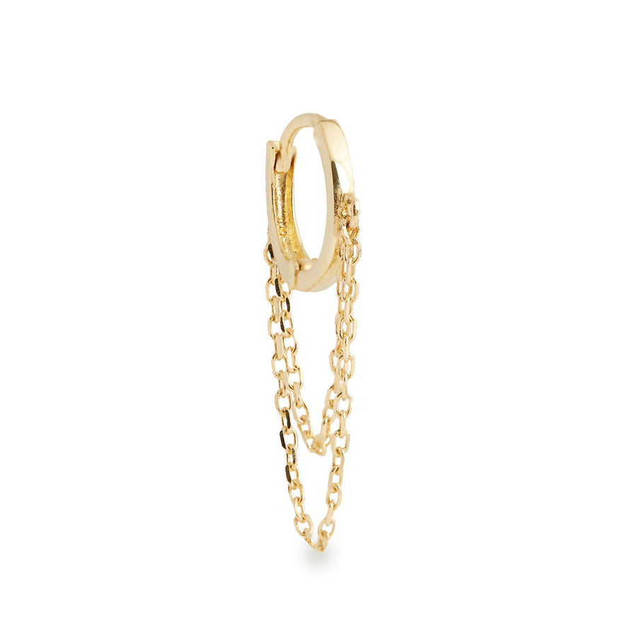 Coevo 14k solid yellow gold tiny single huggie with double chain