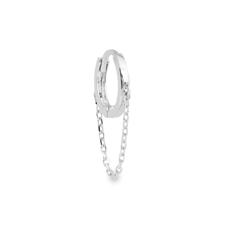 Coevo 14k solid white gold tiny single huggie with single chain