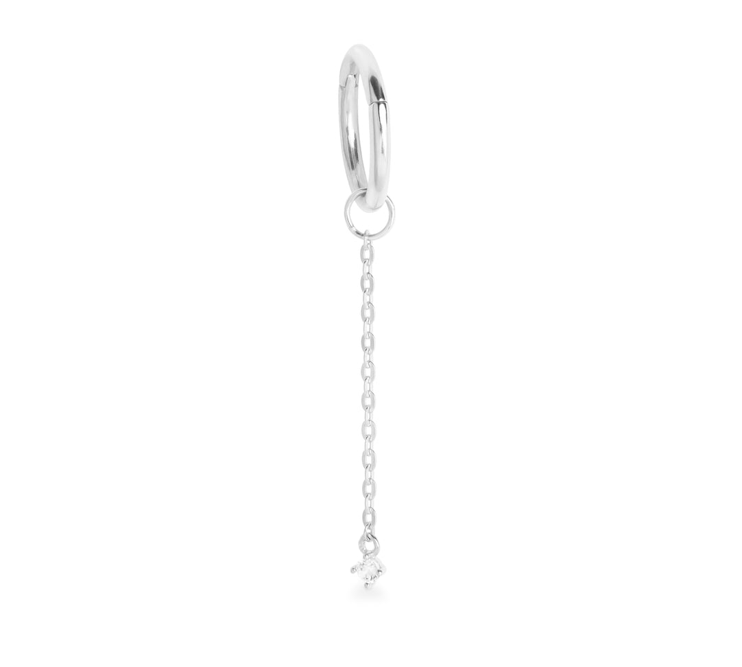 Domi single 9k solid white gold hanging gem chain with solitaire - Helix & Conch